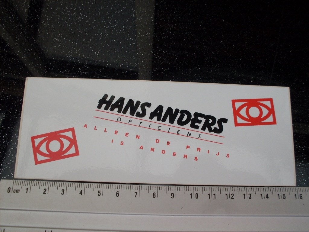 sticker Hans anders opticiens alleen de prijs is anders logo, Verzamelen, Verzenden, Zo goed als nieuw, Winkel of Supermarkt