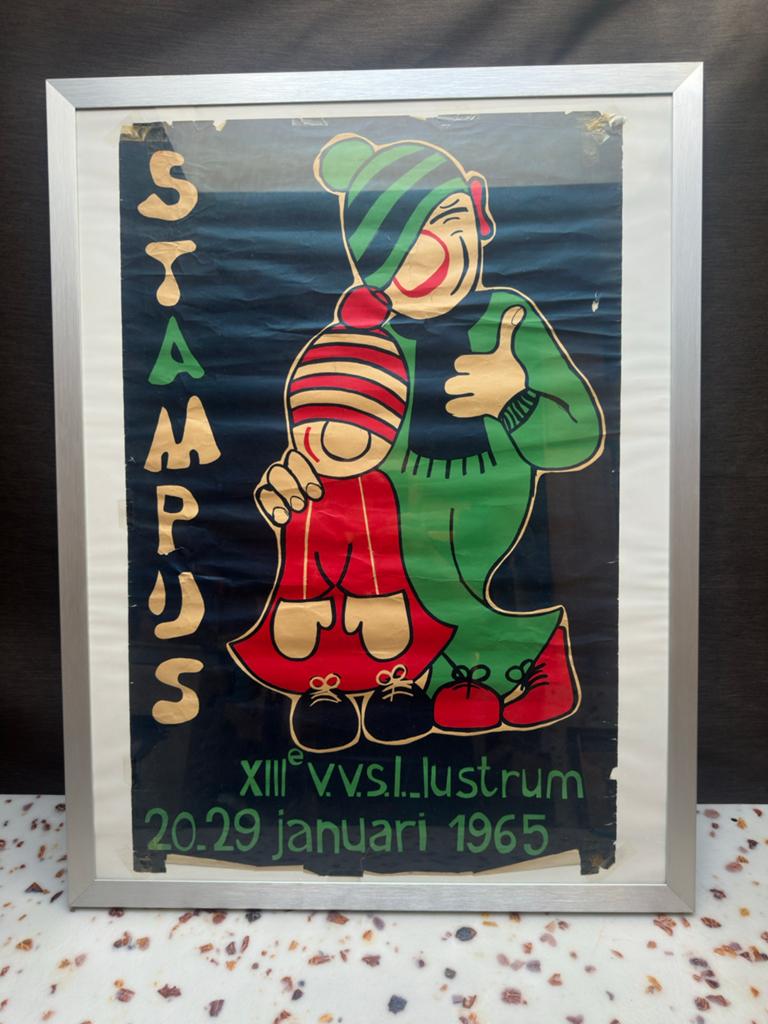 Vintage Poster Studentenvereniging V.V.S.L. Lustrum 1965, Met lijst, Ophalen of Verzenden, A1 t/m A3, Overige onderwerpen