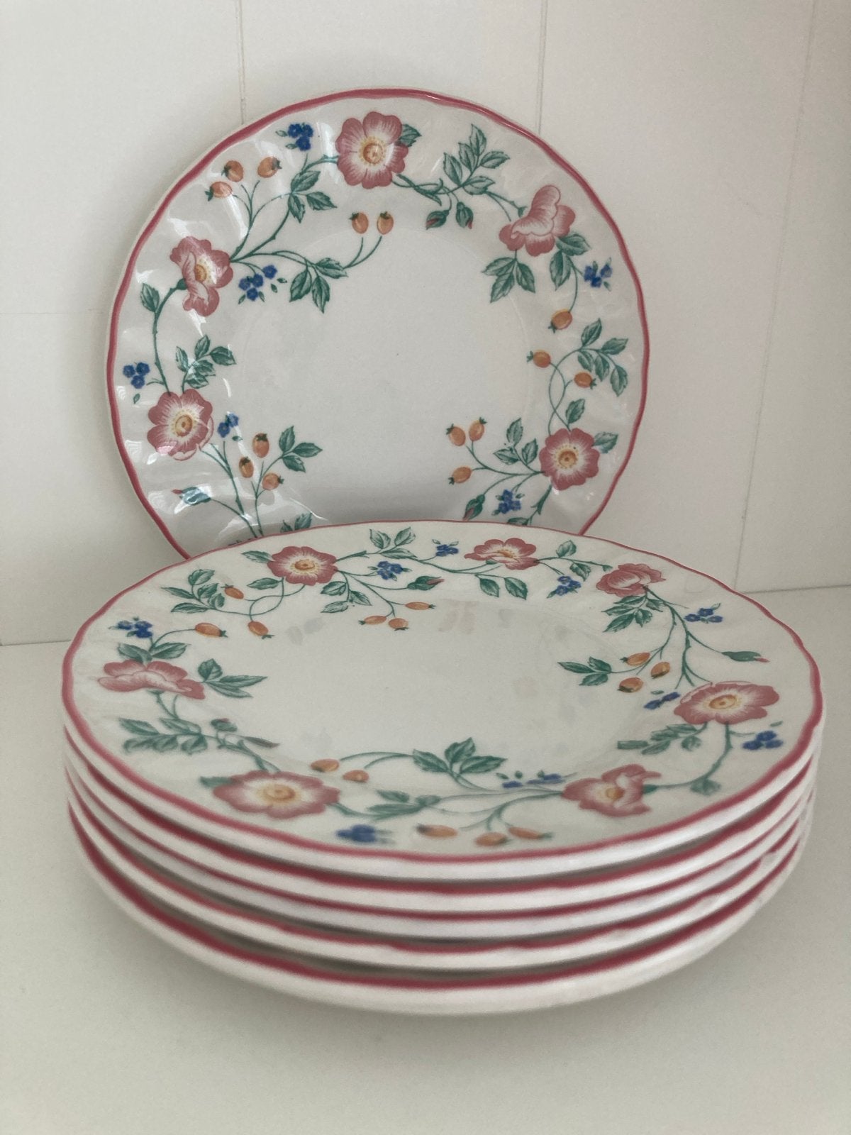 Churchill Tableware Brair Rose - set van 7 gebaksbordjes, Gebruikt, Overige merken, Verzenden, Keramiek