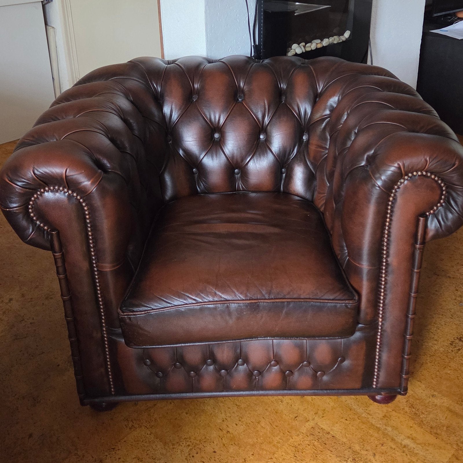 Originele Chesterfiel fauteuil, hoogwaardig, Ophalen, Eenpersoons, Zo goed als nieuw, Minder dan 150 cm