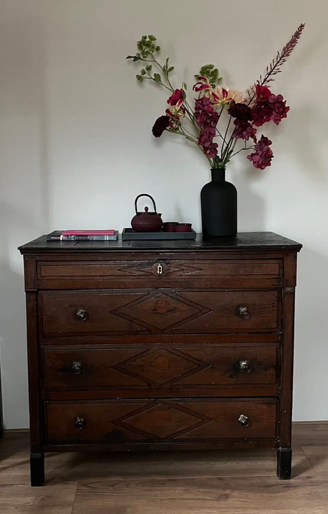 Antieke houten ladekast, Gebruikt, 100 tot 150 cm, Antiek vintage, 3 of 4 laden