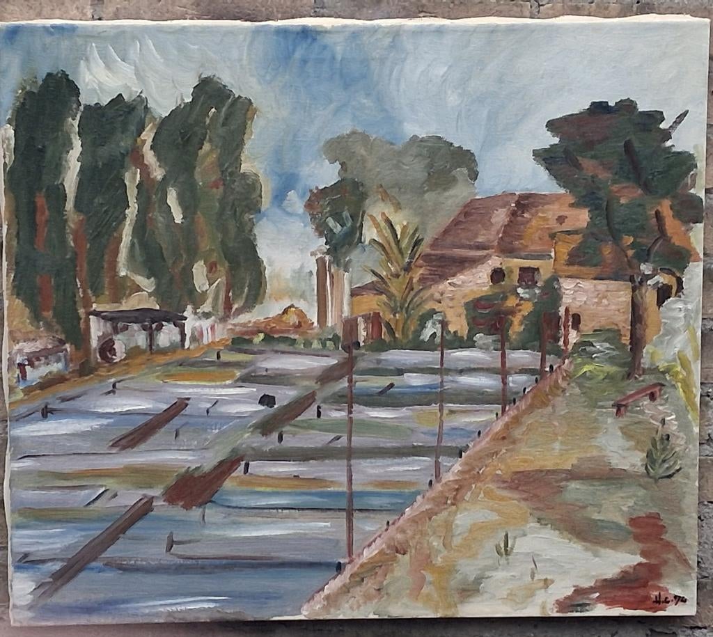 Karnaval Frankrijk. Expressionistisch. Sign. 70/60 cm., Ophalen, Zo goed als nieuw, Schilderij, 50 tot 75 cm
