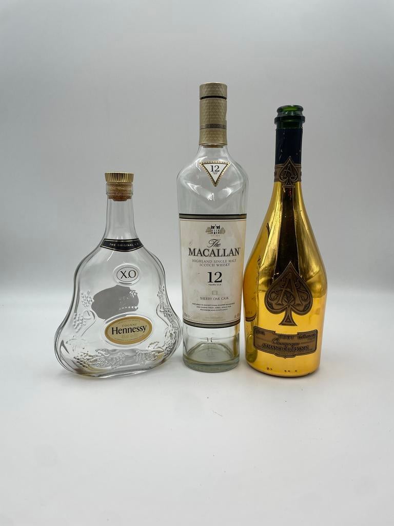 Lege flessen Hennessy, Macallan en Armand de Brignac, Ophalen of Verzenden, Gebruikt