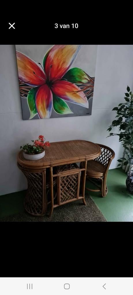 Rotan setje 2 stoeltjes + tafeltje, zeer compact, goede zit, Ophalen
