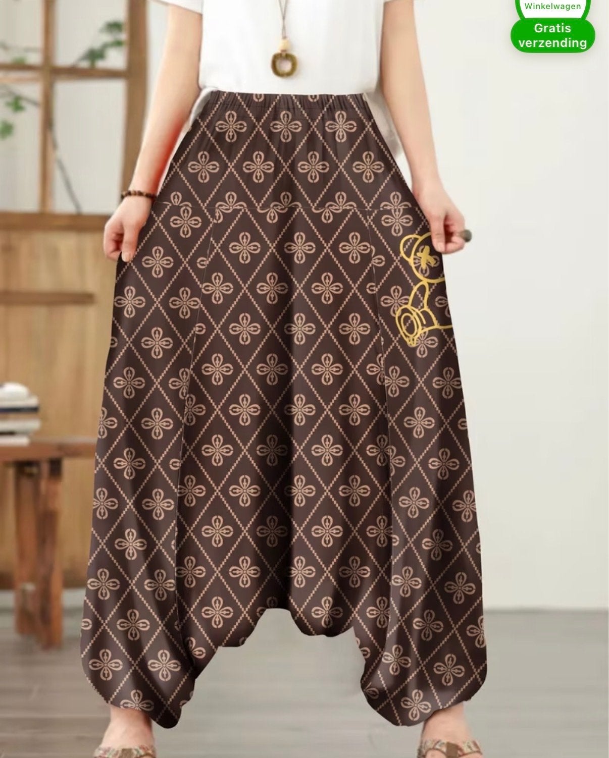Harembroek met print en elastische taille, Kleding | Dames, Ophalen, Bruin, Maat 46/48 (XL) of groter, Nieuw