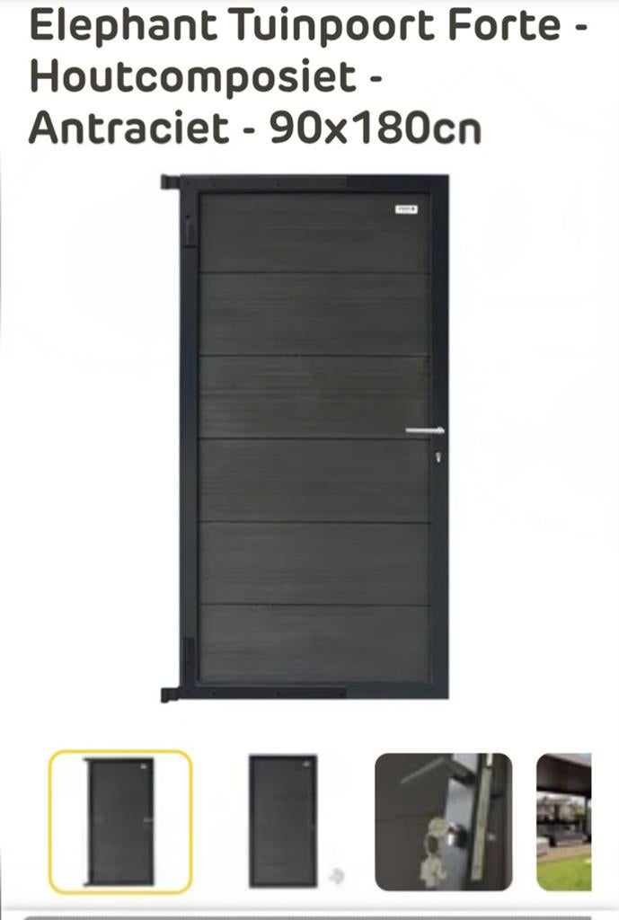 Elephant Tuinpoort Forte Houtcomposiet Antraciet 90x180cm, Ophalen, Minder dan 100 cm, Looppoort, 150 tot 200 cm