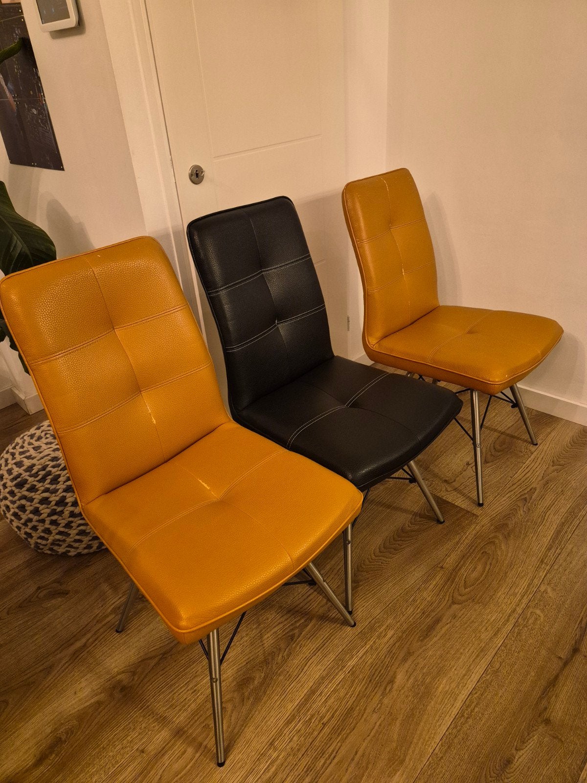 3 Eettafelstoelen microleer, Ophalen, Gebruikt, Drie, Zwart