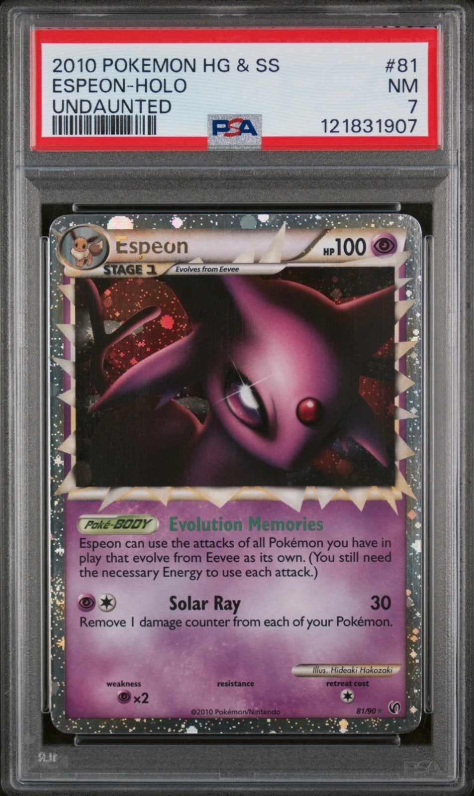Espeon Holo 2010 Pokemon HG & SS Undaunted PSA 7, Ophalen of Verzenden, Zo goed als nieuw, Losse kaart, Foil