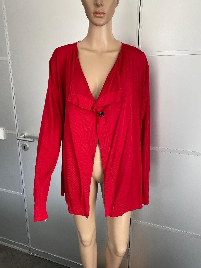 K181 Kyra & Ko maat 42=L rood lang fijn-gebreid vest vestje, Kleding | Dames, Maat 42/44 (L), Ophalen of Verzenden, Zo goed als nieuw