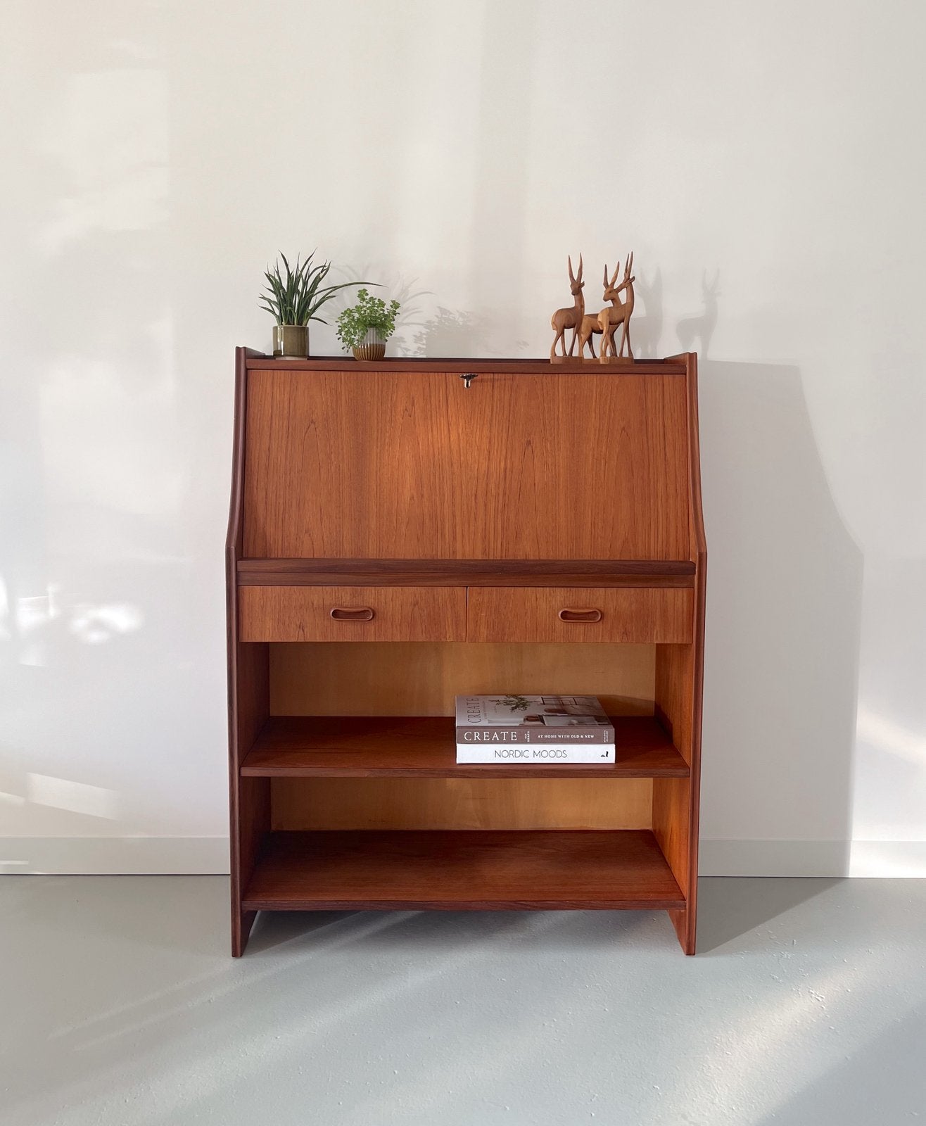 Vintage teakhouten secretaire/kast, jaren 60, Huis en Inrichting, Ophalen, Gebruikt, 1 of 2 laden, 100 tot 150 cm