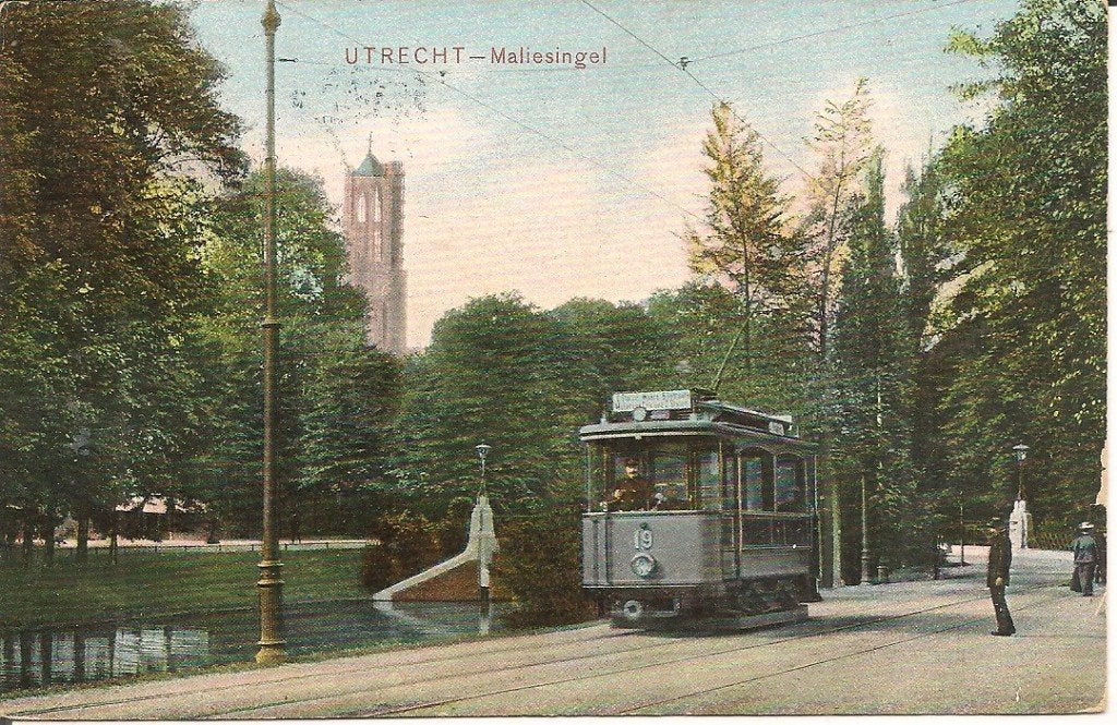 Oude briefkaart Utrecht Maliesingel met tram (1907), Ophalen of Verzenden, Voor 1920, Gelopen, Utrecht
