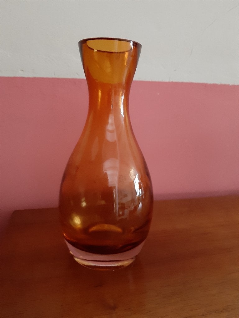 Zware amberkleurige vaas, Overige kleuren, Ophalen of Verzenden, 20 cm, Handgemaakt