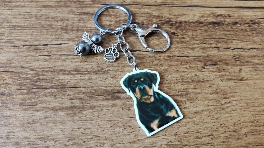 Tas/Sleutelhanger Rottweiler groot met beschermengeltje, Verzenden, Nieuw, Zwart, Handtas