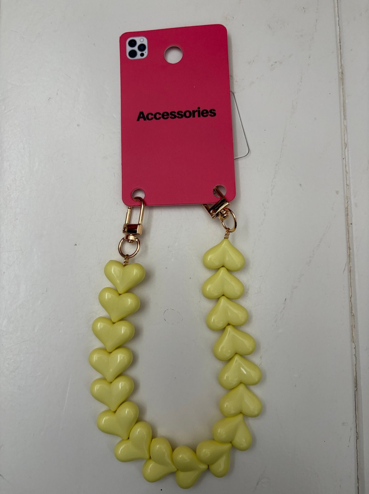 Telefoon ketting koord met gele hartjes - Nieuw, Telecommunicatie, Ophalen of Verzenden, Nieuw, Telefoonhanger of Accessoire, Universeel