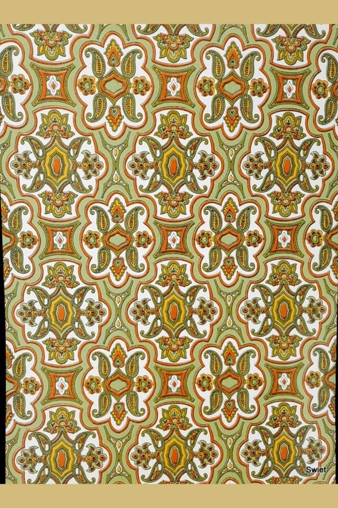 4984 oranje retro bloemen oker bruin vintage 70s stijl swiet, Verzenden, Bruin