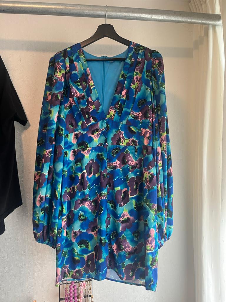 Loavies jurk met bloemenprint, Blauw, Maat 42/44 (L), Ophalen of Verzenden, Zo goed als nieuw