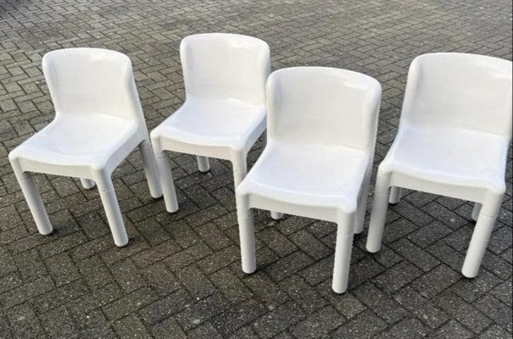Set van 4 Kartell 4875 stoelen, Carlo Bartoli, wit polypropy, Huis en Inrichting, Stoelen, Overige materialen, Gebruikt, Vintage Space Age