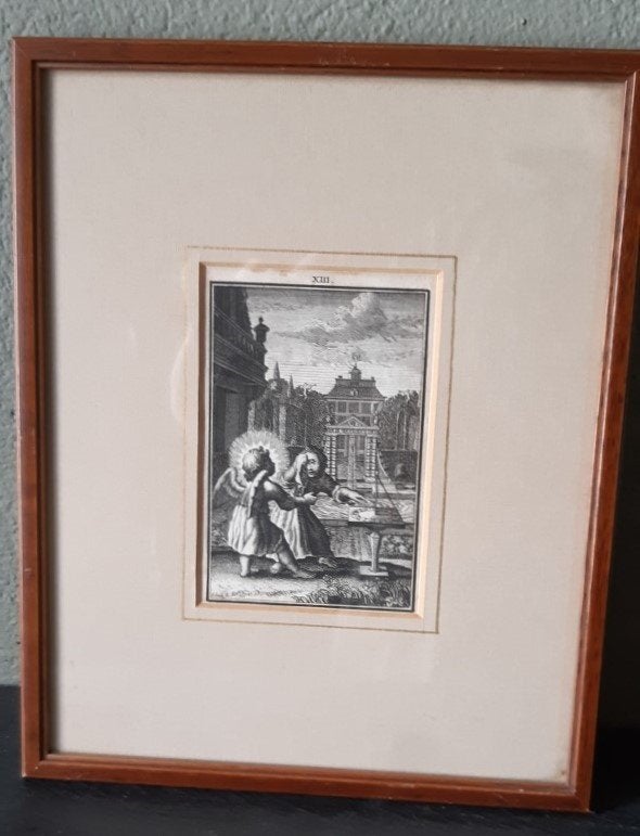 Bijbelse ets van I. Smit, De Godlievende ziel, Antiek en Kunst, Kunst | Etsen en Gravures, Ets, Religie, Ingelijst, 1600 - 1699