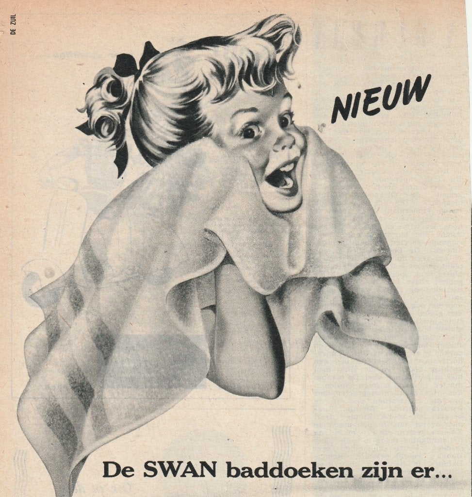 retro reclame 1955 Swan badhanddoeken voor meisjes, Verzenden, Overige typen