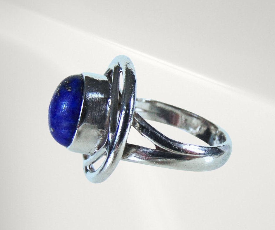 Prachtige 925 modernistische LAPIS LAZULI ring M17!, Verzenden, Zo goed als nieuw, X, Dame of Heer