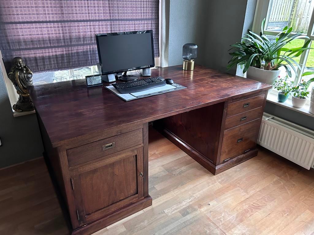 Prachtig ,  groot teakhouten bureau, Gebruikt, Hout, Secretaire, Bruin