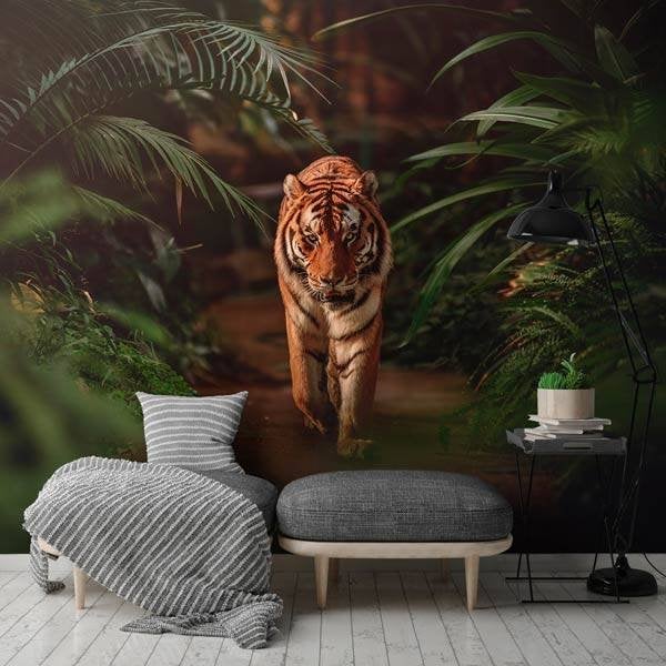 Fotobehang / Behang - Tijger in de Jungle, Fotobehangkoning.nl, Hoogeveen, Info@fotobehangkoning.nl, Fotobehang
