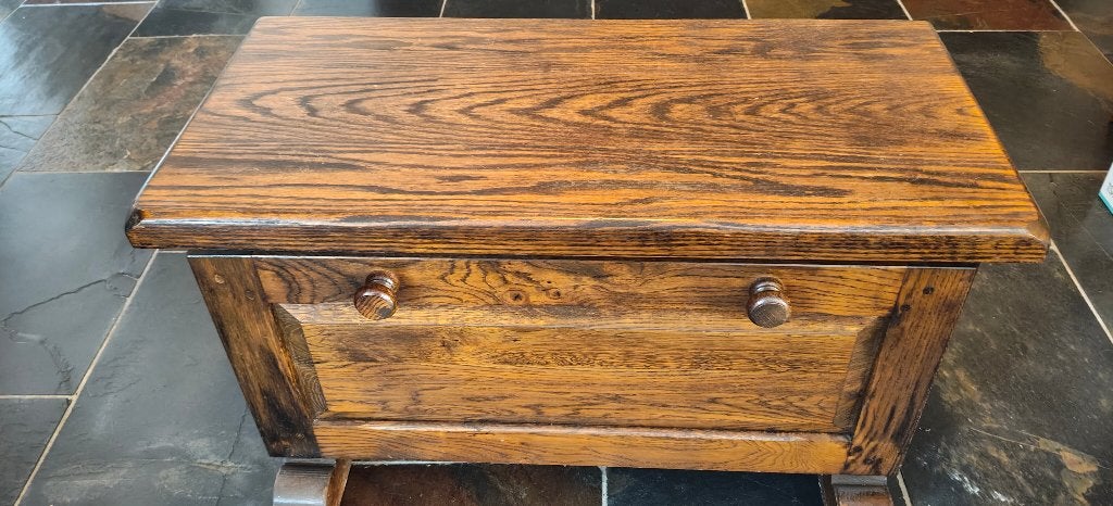 Eikenhouten Kist/Bijzettafel met Opbergruimte, Ophalen, 50 – 75, Gebruikt, 100 tot 150 cm