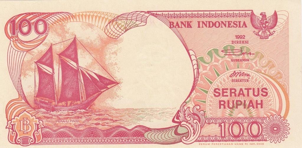 Indonesië bankbiljet 100 Rupiah (1992) Sailboat 2000 UNC, Postzegels en Munten, Bankbiljetten | Azië, Los biljet, Zuidoost-Azië