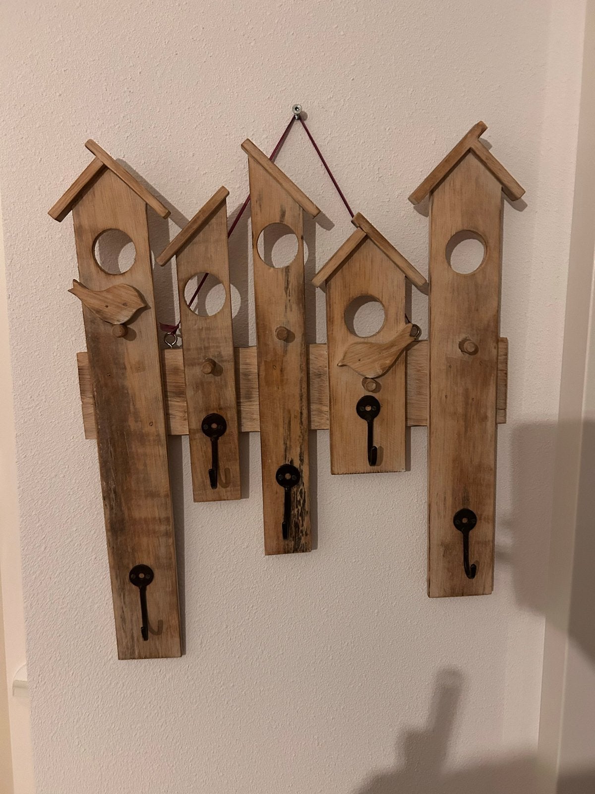 Houten sleutelrekje vogelhuisjes, Hout, Gebruikt, Verzenden, Landelijk