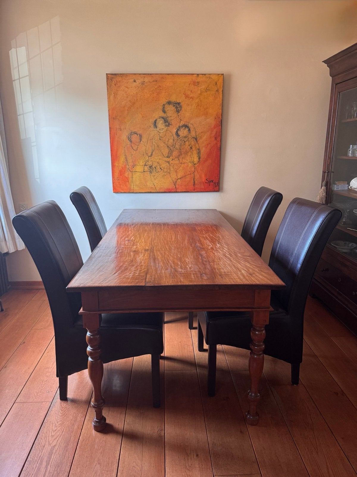 Massief houten eettafel 90 x 190 x 79 (evt met stoelen), Ophalen, Gebruikt, 50 tot 100 cm, 150 tot 200 cm