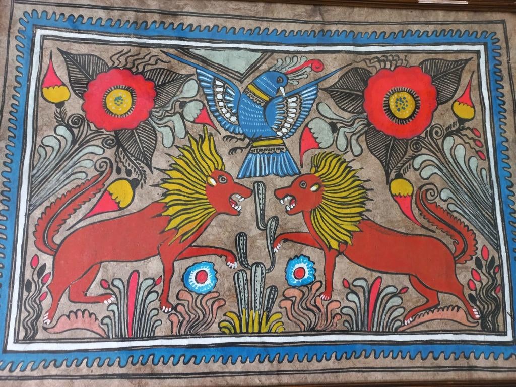 Vintage Mexicaanse Boomschors Kunst - Santos & Irmãos, Antiek en Kunst, Ophalen
