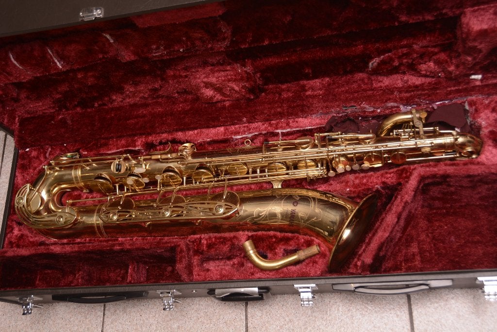 YAMAHA YBS-61 "Purple Logo" - Baritone Saxophone Low A, Ophalen of Verzenden, Gebruikt, Bariton, Met koffer