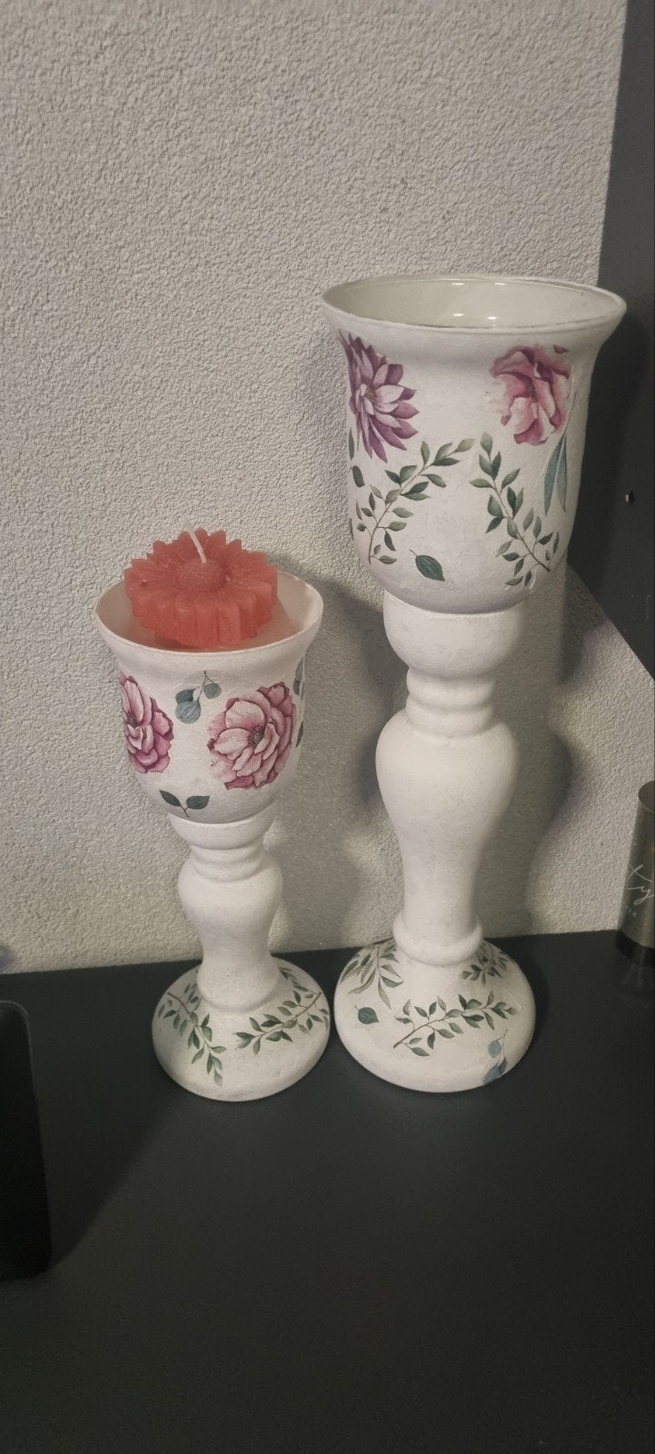 Leuke zelf versierde kandelaars met bloemmotief, Ophalen, Overige materialen