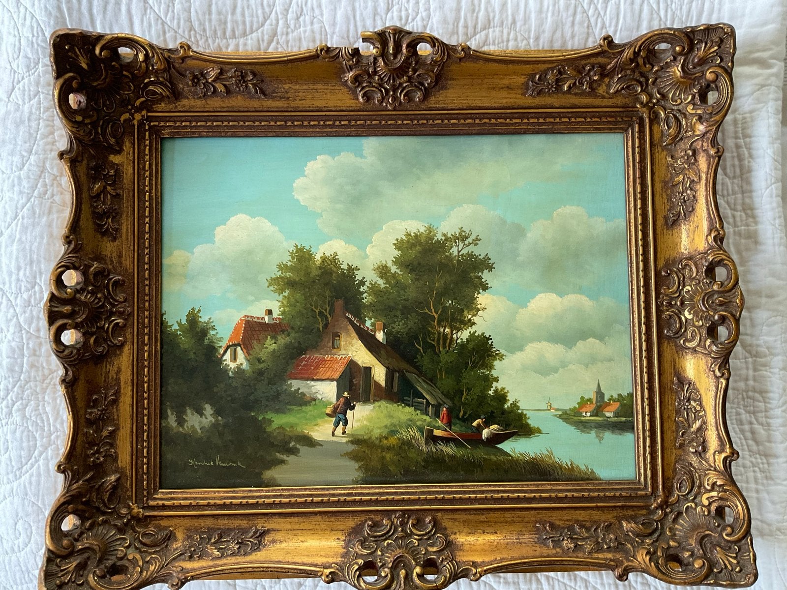 Schilderij Hendrik Verdonck - Hollands Landschap 40 x 30 cm, Ophalen, Paneel, Gesigneerd, Landschap