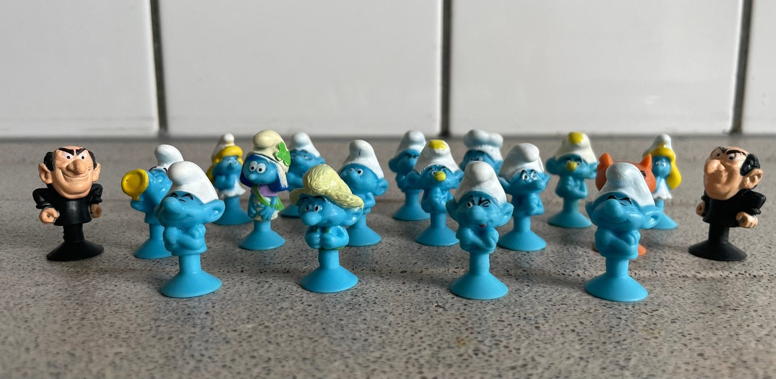 18 smurfen met zuignap, Verzamelen, Smurfen, Ophalen of Verzenden, Zo goed als nieuw