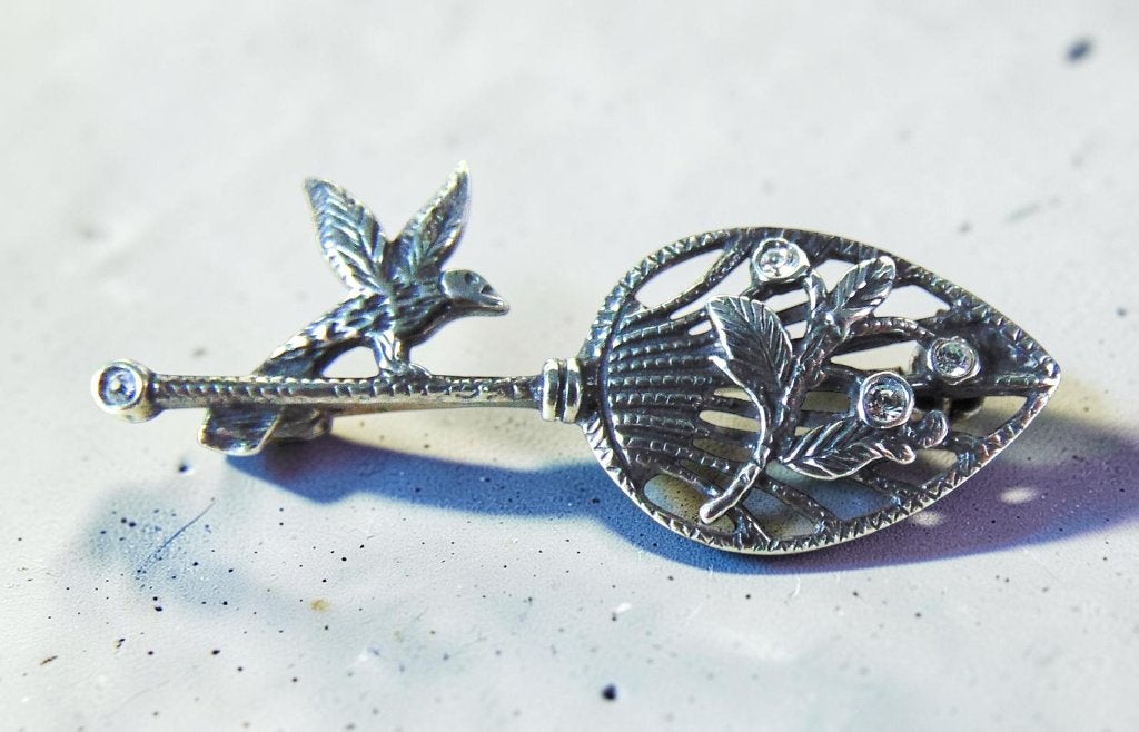Mooie 925 zilver nieuwe ART NOUVEAU vogel kristal broche!, Met kristal, Verzenden, Minder dan 4 cm, Nieuw