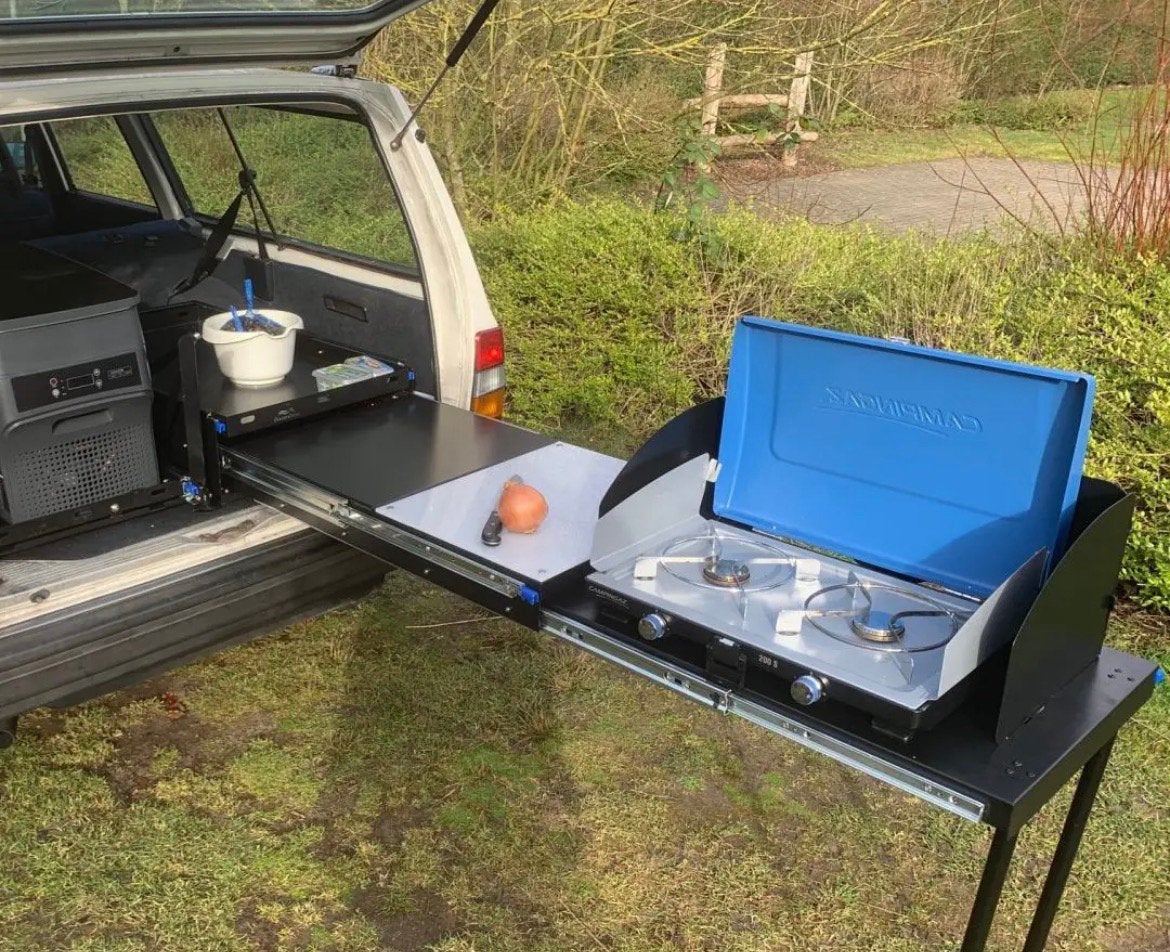 Uitschuifbare kofferbak camper keuken Ocean Blue, Caravans en Kamperen, Ophalen, Gebruikt