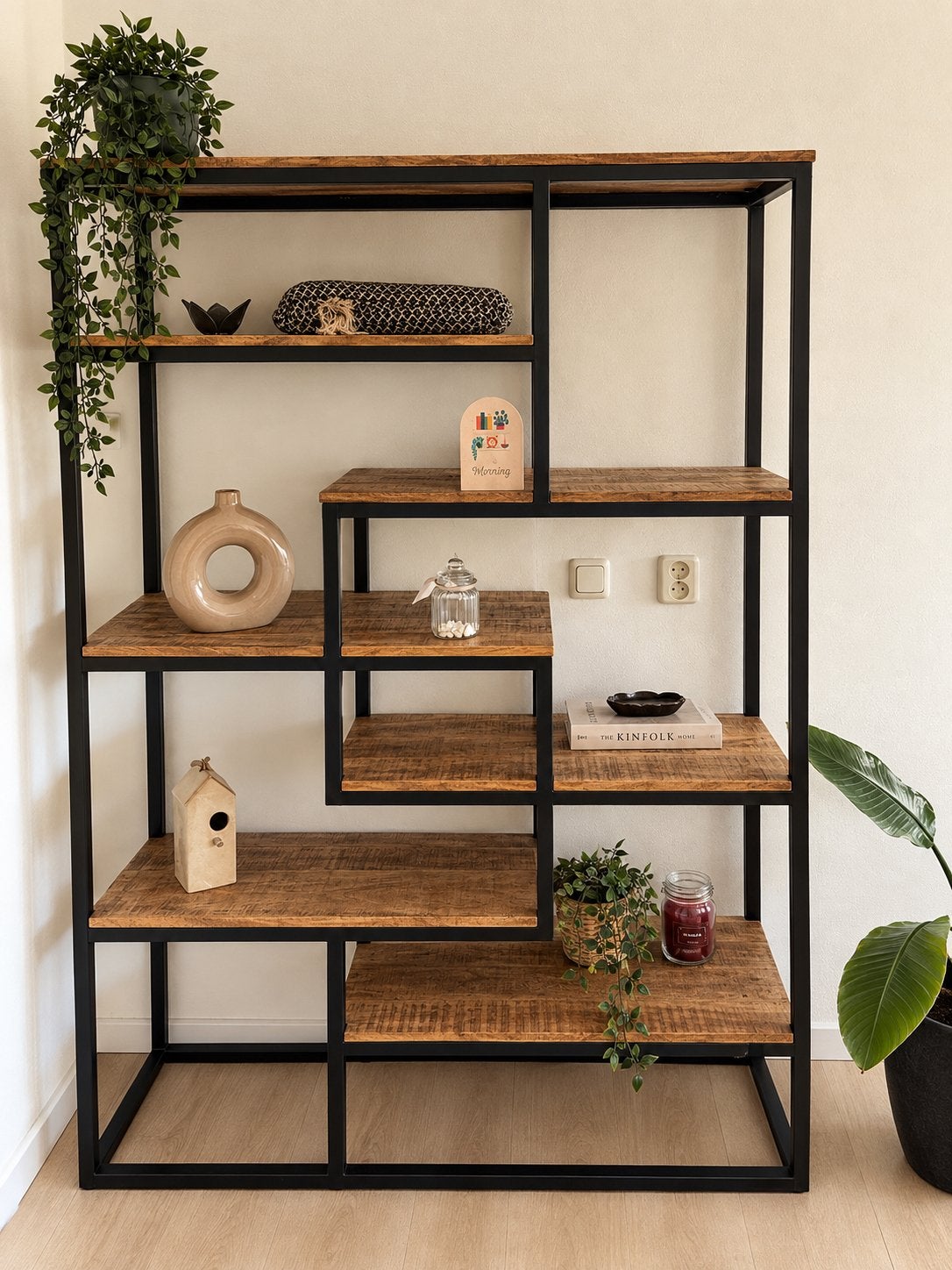 Industriële Boekenkast Mangohout en Metaal 182x120x40, Huis en Inrichting, Ophalen, Met plank(en), 100 tot 150 cm, Zo goed als nieuw