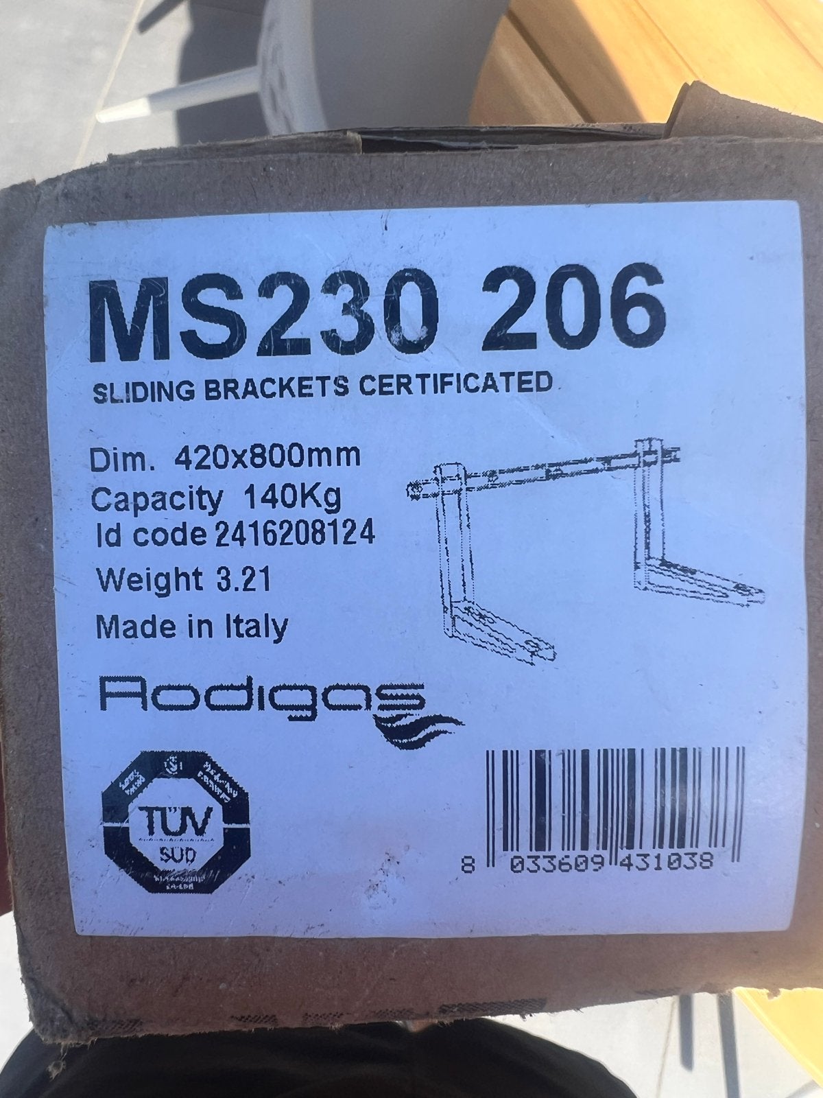 Rodigas MS230 206 Gecertificeerde Glijbeugels 420x800mm, Ophalen, Nieuw, Overige materialen, Overige typen