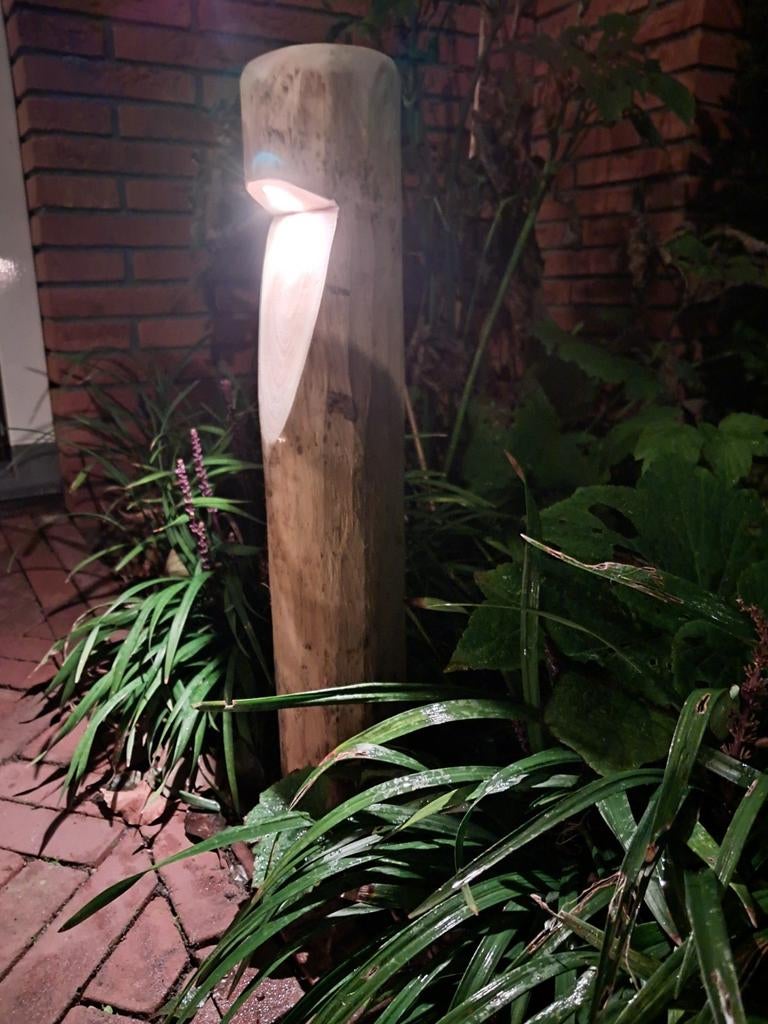 Staande lamp kastanjehout, inlite, Tuin en Terras, Buitenverlichting, Staande lamp, Waterbestendig, Ophalen of Verzenden