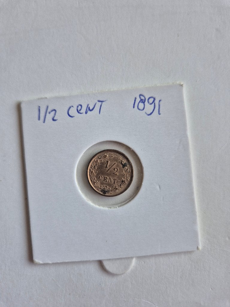 1/2 cent 1891 Wilhelmina, Postzegels en Munten, Ophalen of Verzenden, Koningin Wilhelmina, Overige waardes, Losse munt