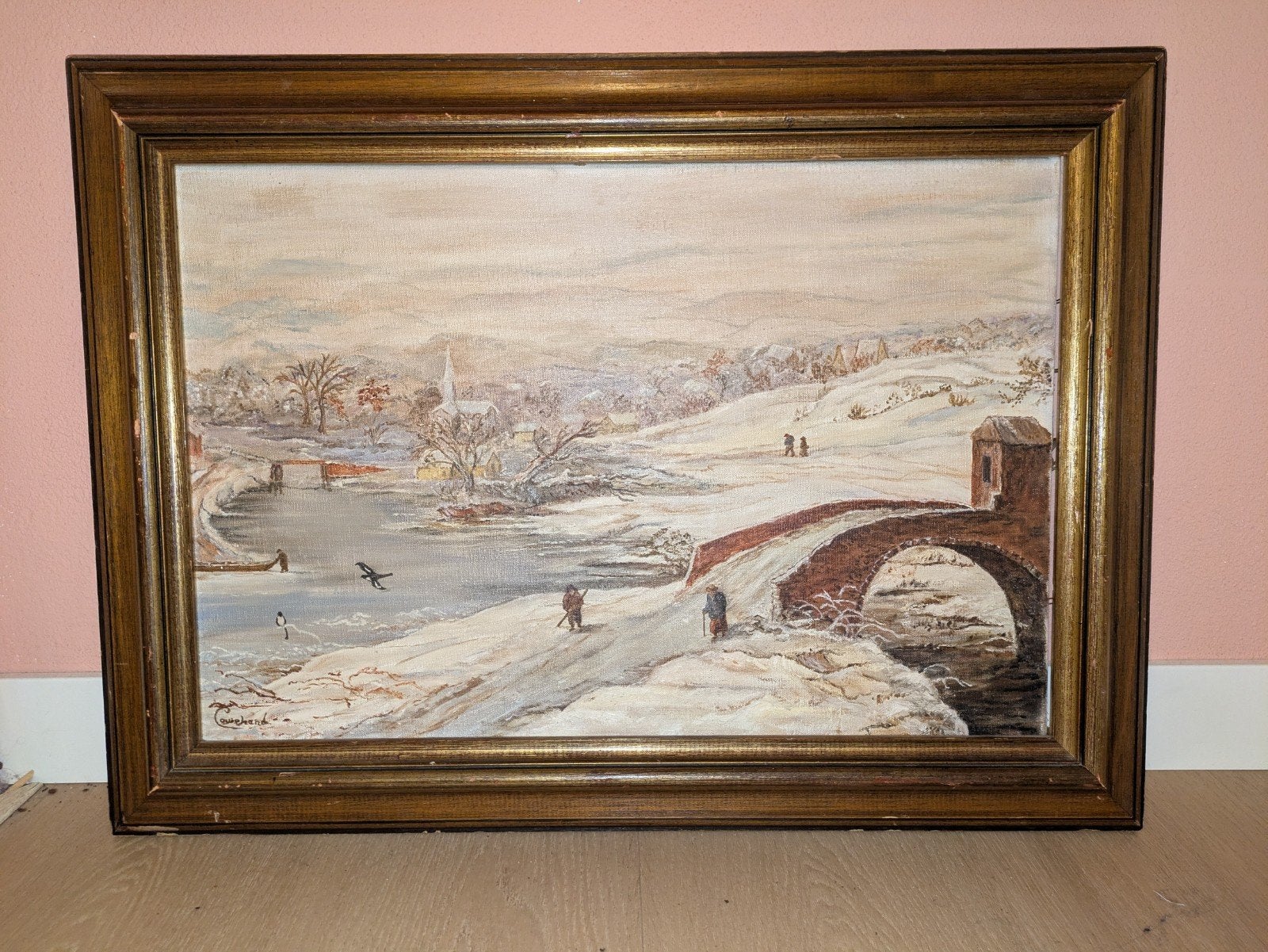 Mooi groot schilderijen winterlandschap, Ophalen, Oud hollands, Ingelijst, Stads- / dorpsgezicht