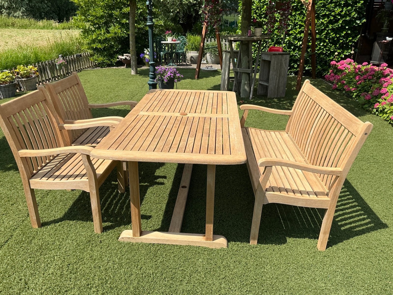 Teakhouten  Tuinset., Ophalen, Gebruikt, Teakhout, Bank