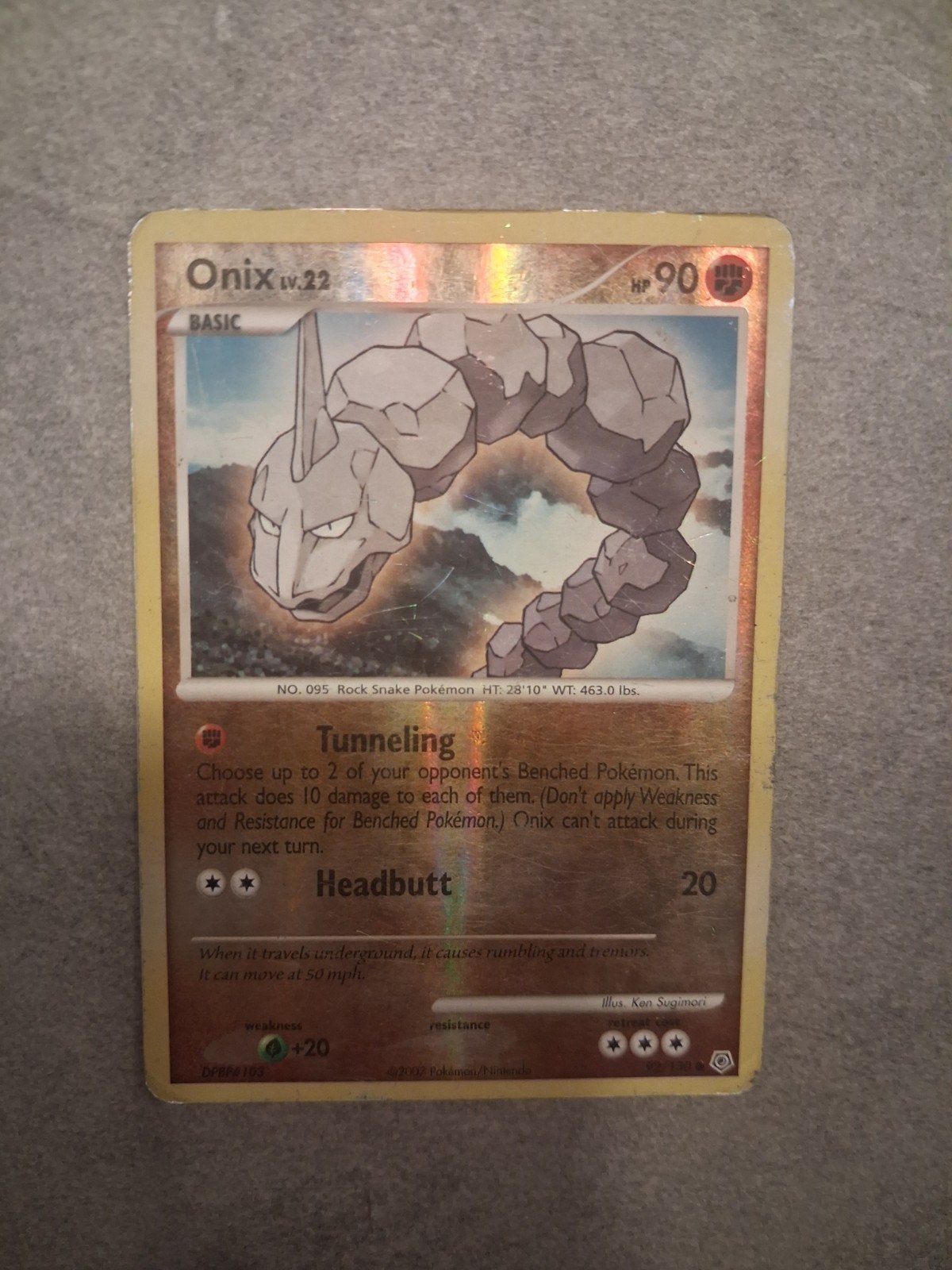 Pokémon Kaart - Onix 92/130 diamond & pearl reverse, Ophalen of Verzenden, Gebruikt, Losse kaart, Foil