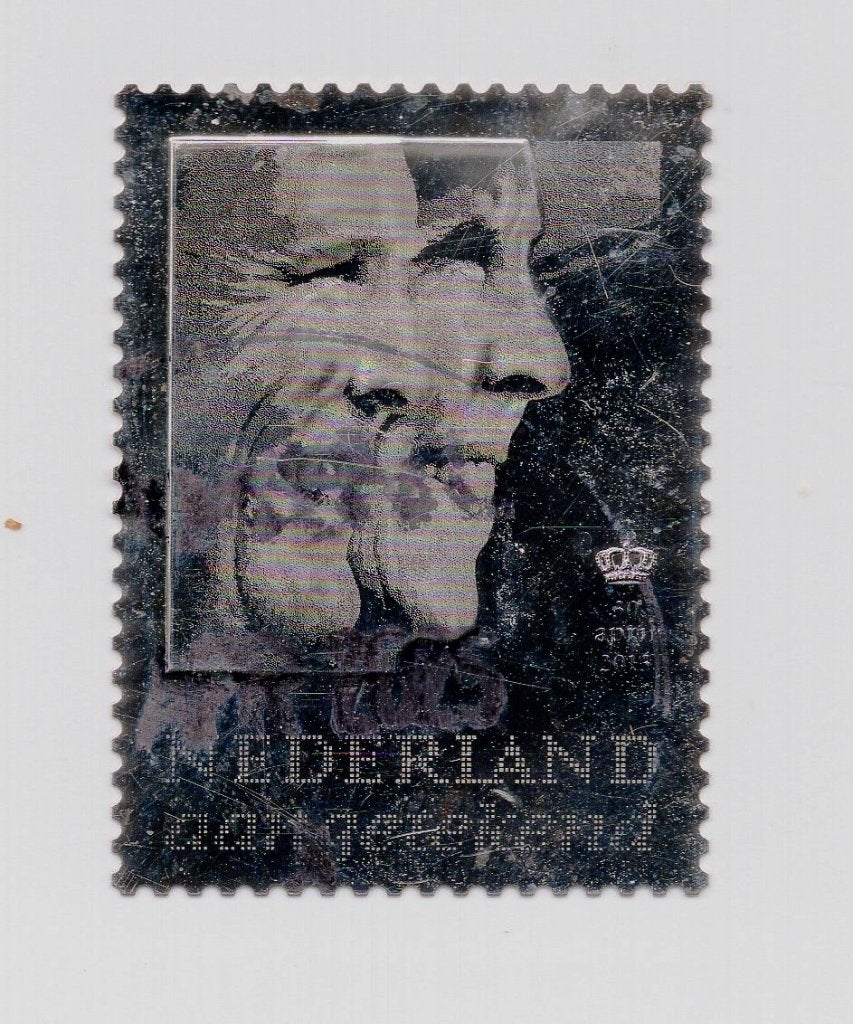 Zilveren postzegel dubbelportret Willem en Maxima gestempeld, Ophalen of Verzenden, Na 1940, Gestempeld