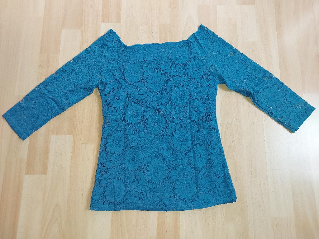 Kanten shirt, Maat 38/40 (M), Blauw, Ophalen of Verzenden, Zo goed als nieuw