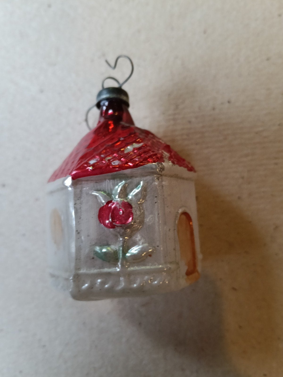 Vintage glazen kerstbal - huisje jaren '60 - kwikglas, Ophalen of Verzenden, Nvt, Nvt, Nvt