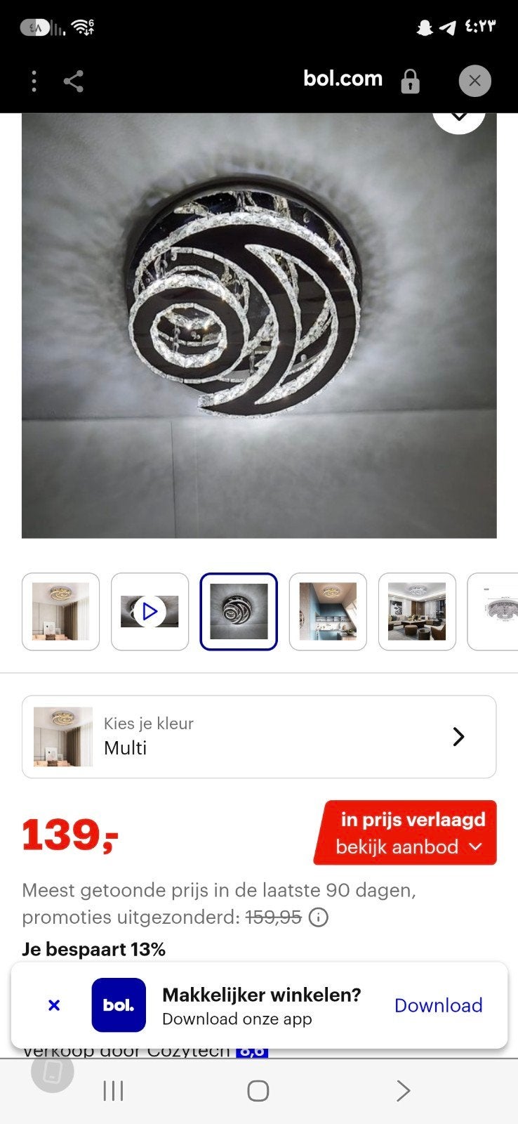 Moderne LED Plafondlamp met Kristallen Design, Ophalen, Modern, Meerkleurig, LED