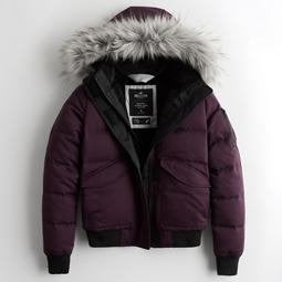 winterjas donsjas hollister xl 44 46 met capuchon zakken, Paars, Maat 46/48 (XL) of groter, Ophalen of Verzenden, Zo goed als nieuw