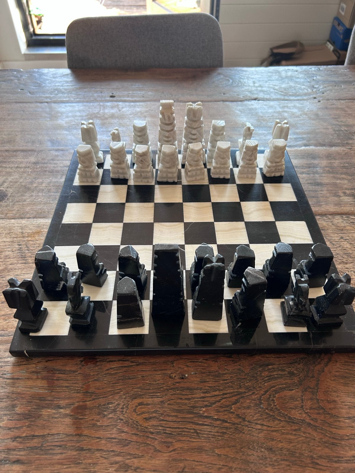 Onyx Marmeren Azteeks Maya Schaakspel - Uniek Design, Een of twee spelers, Ophalen of Verzenden, Zo goed als nieuw